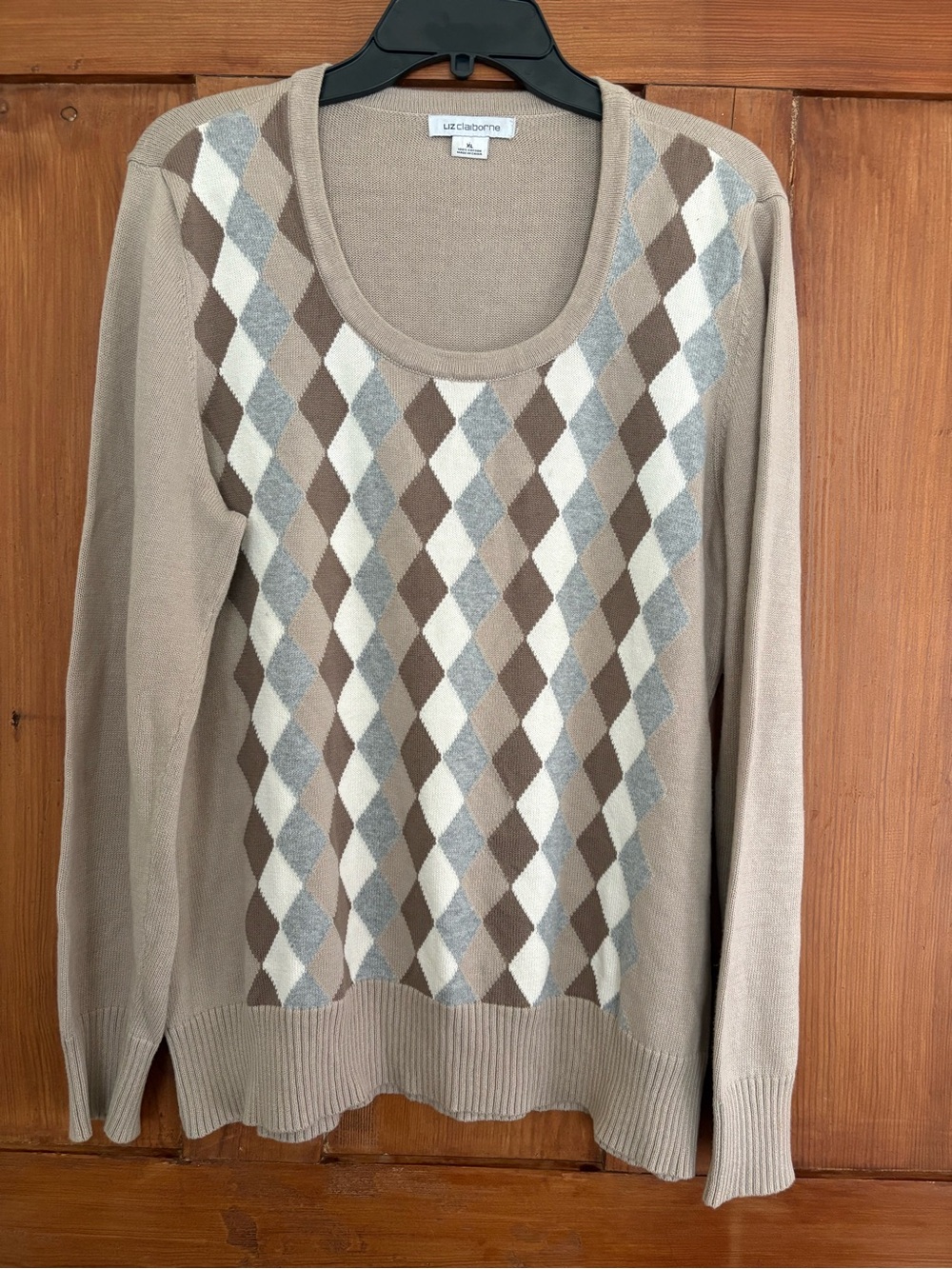 Women’s Liz Claiborne Argyle Diamond Cotton Pullover Sweater XL Vintage XL
